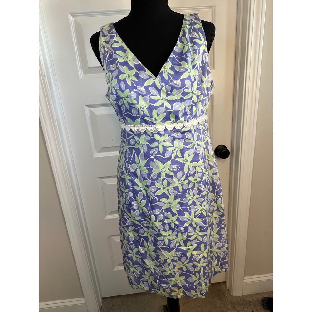 Vtg Lilly Pulitzer Womens Floral‎ V-Neck Sleeveless Sheath Dress Purple Green 12